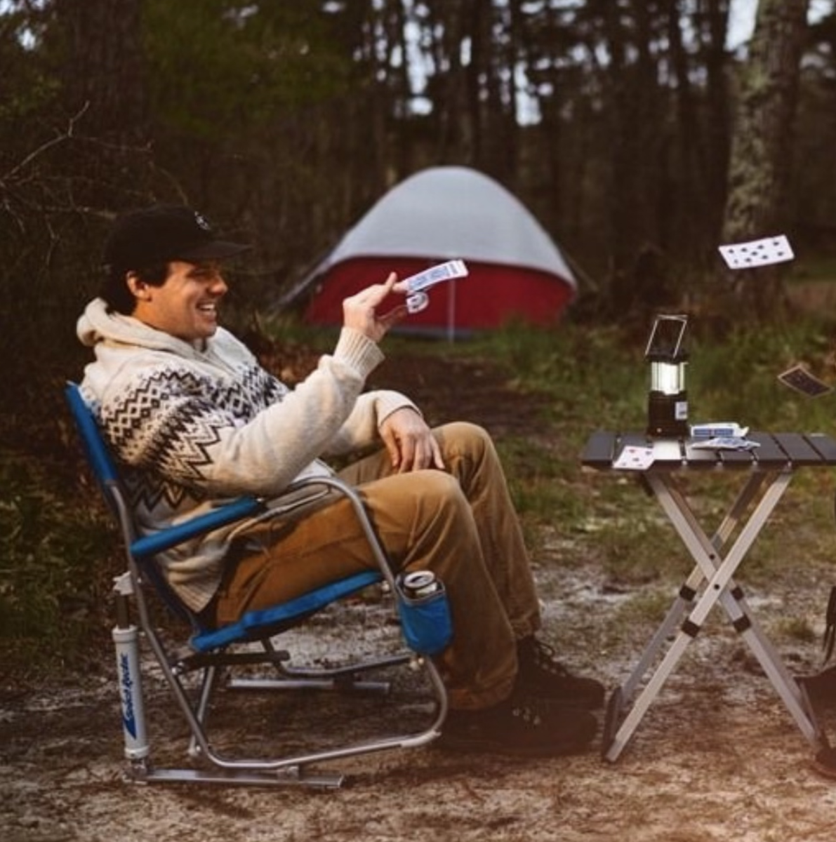 Michael camping with friends